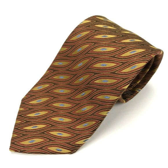 CHELSEA By Robert Talbott Geometric Brown Red Gold Blue Elegant Silk Necktie 60" - Picture 5 of 11
